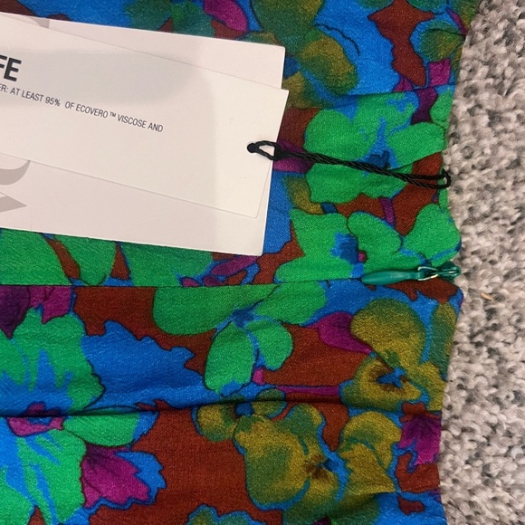 NWT! Zara Green Blue Floral Multicolored Draped Front Top Slit  Mini Dress XL - Picture 12 of 13